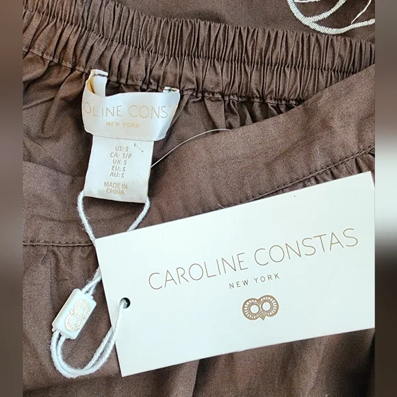 CAROLINE CONSTAS ENBRODERY BROWN MIDI FULL SKIRT NWT SZ SMALL - Picture 2 of 14